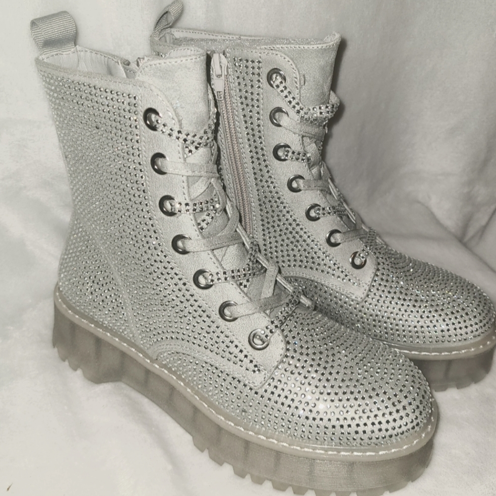Steve Madden Silver Rhinestone Combat Boots